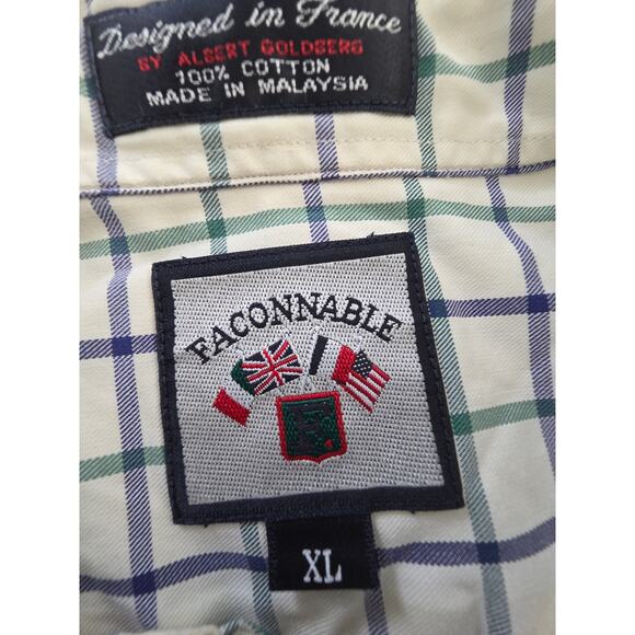 Faconnable XL Blue Green Plaid Shirt 100% Cotton Designer Albert Goldberg - Picture 4 of 9